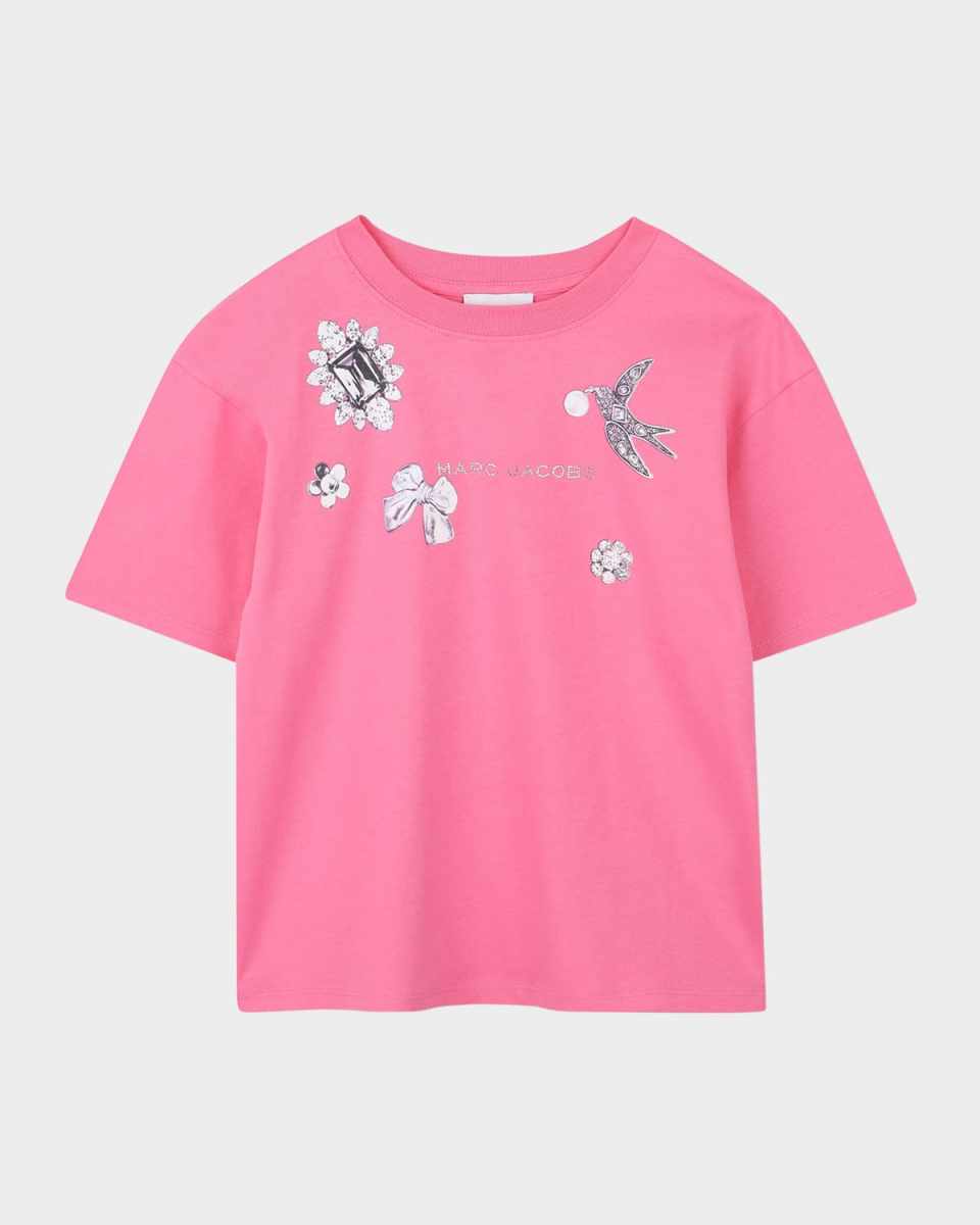 Girl's Scattered Jewels Printed T-Shirt, Size 8-